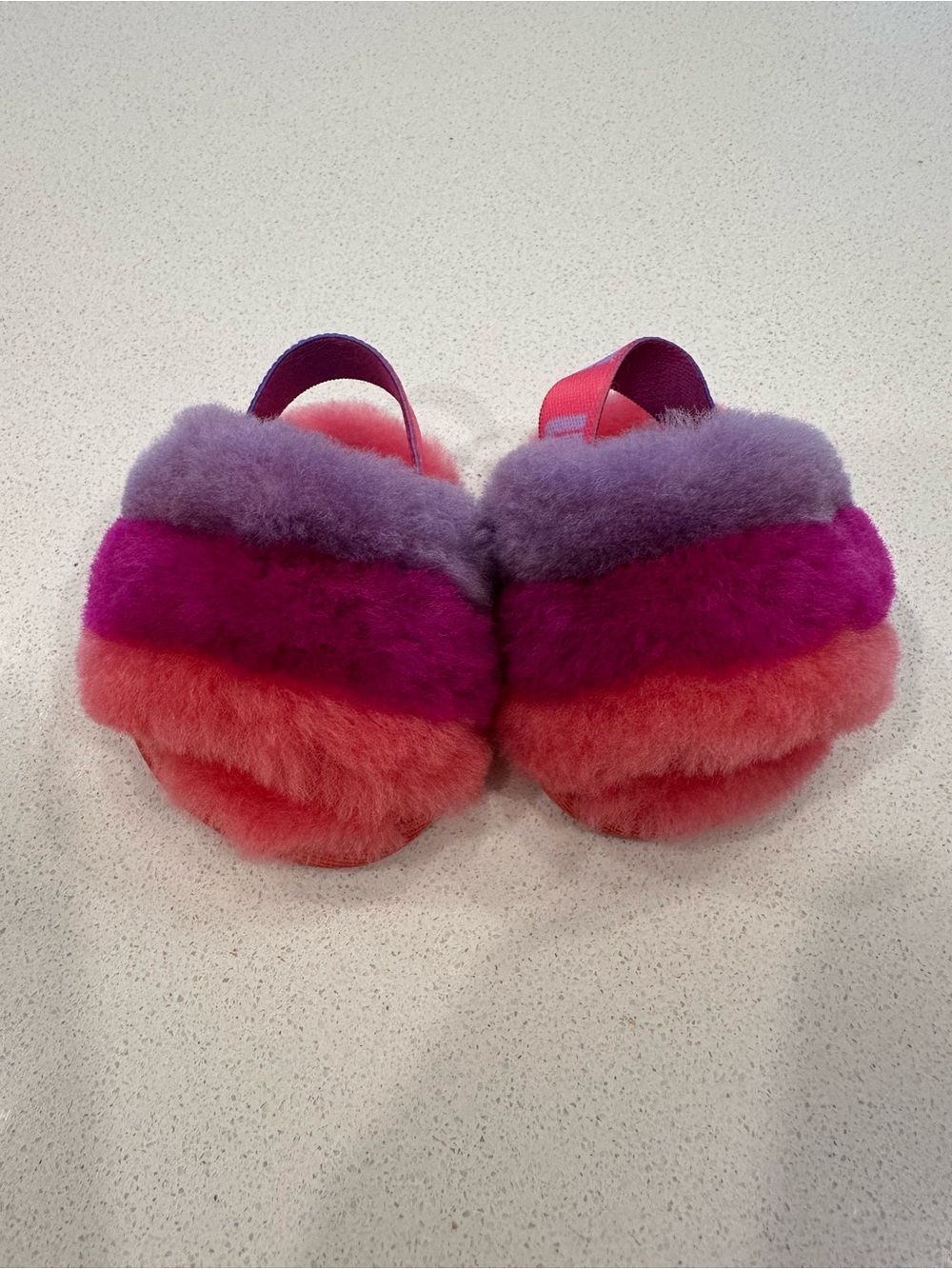 UGG Kids Multicolor Fuzzy Slide Slippers - Purple, Pink, Coral
